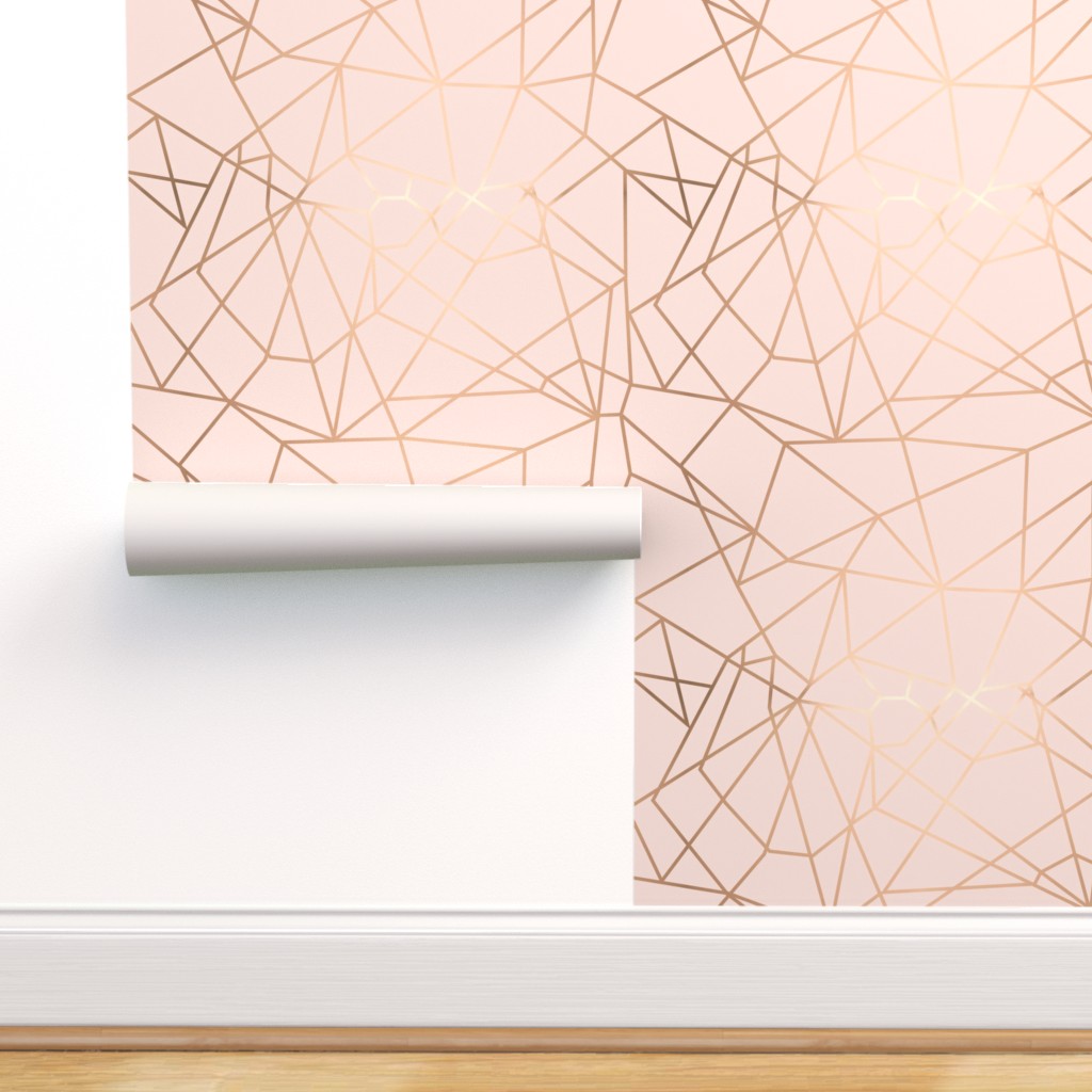 Peel-and-Stick Removable Wallpaper Pink Golden Abstract Geometric